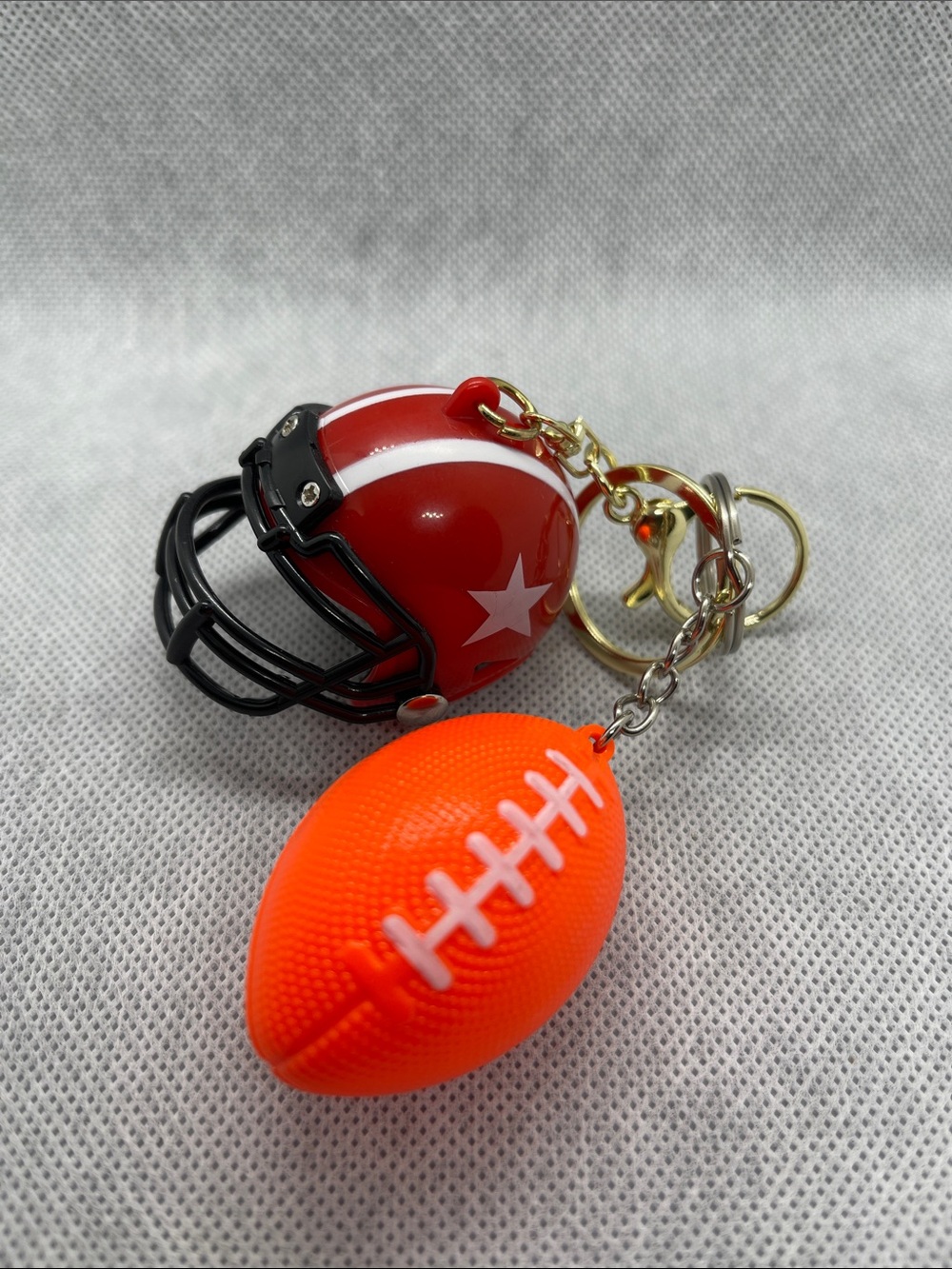 Football Helmet & Mini Football Keychain - Red & Bright Orange